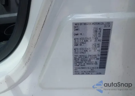 2015 Nissan Pathfinder Platinum from USA, damaged, VIN 5N1AR2MM0FC613659